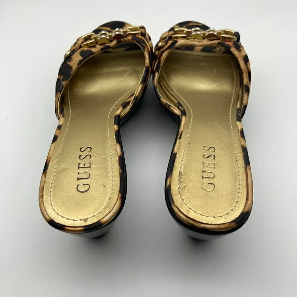 Guess Leopard Print Wedge Sandals Size 8,5M